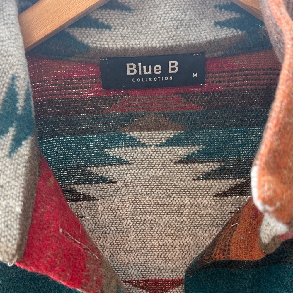 Wool Blend Geometric Pattern Jacket - Teal & Red - Picture 3 of 6